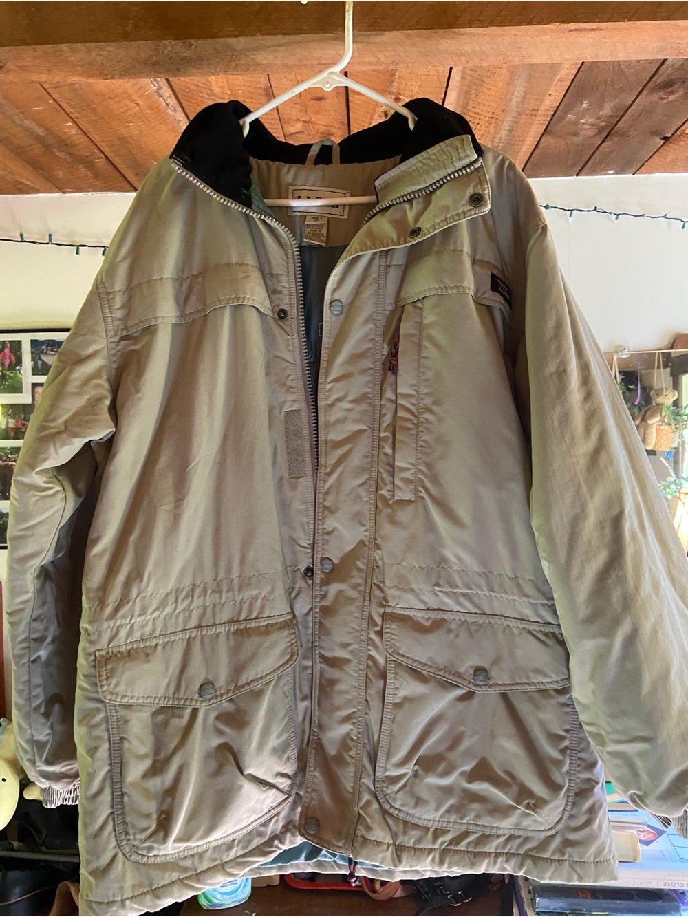 L.L. Bean Tan Field Jacket with Black Hood